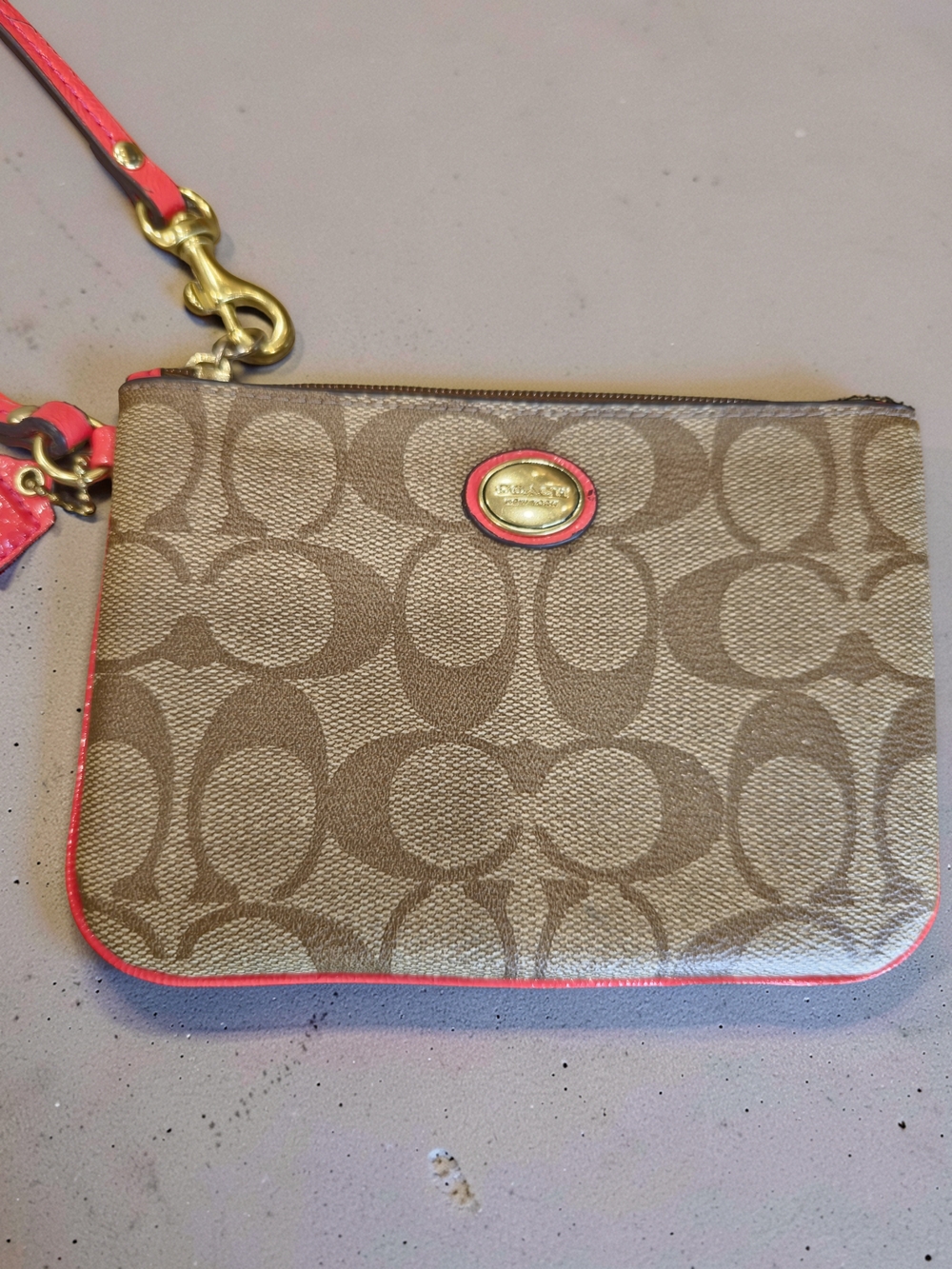 Coach Peyton Signature Monogram Small Wristlet Pink